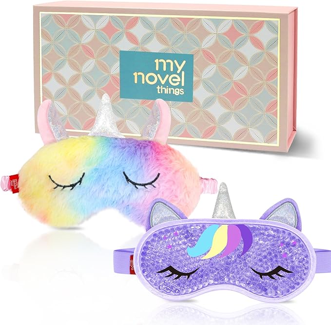 Cooling Eye Mask and Sleep Mask Cover Rainbow Birthday Cute Gifts Teens Women, Cold Warm Compress for Dry Eyes Spa at Home Travel Plush Blindfold Sleeping