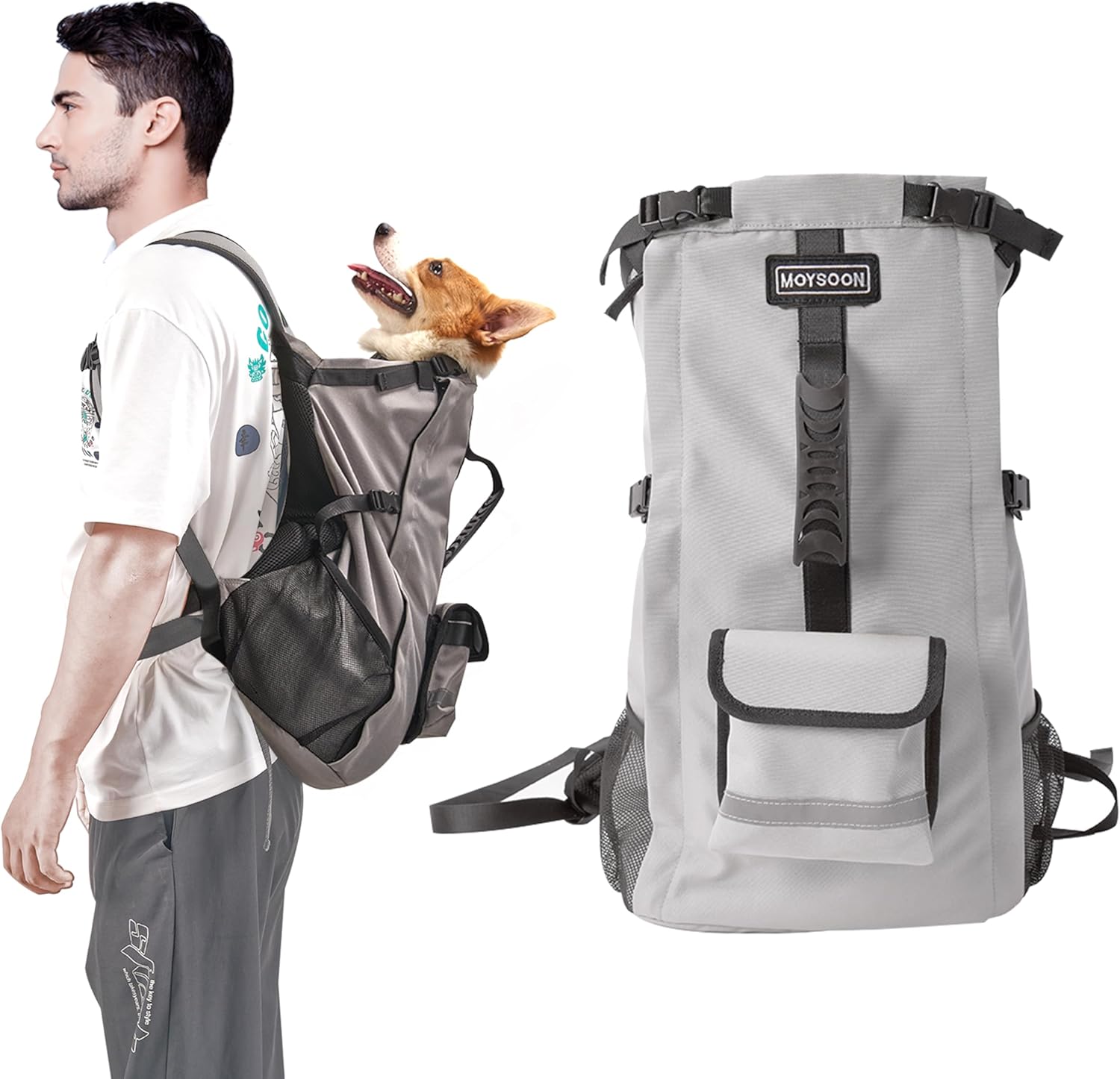 Dog Backpack for Small & Medium Dogs - Adjustable Pet Carrier for Travel & Hiking, Hands-Free Puppy Backpack with Storage Pockets, Breathable Mesh, Reflective Strips & Non-Slip Handle