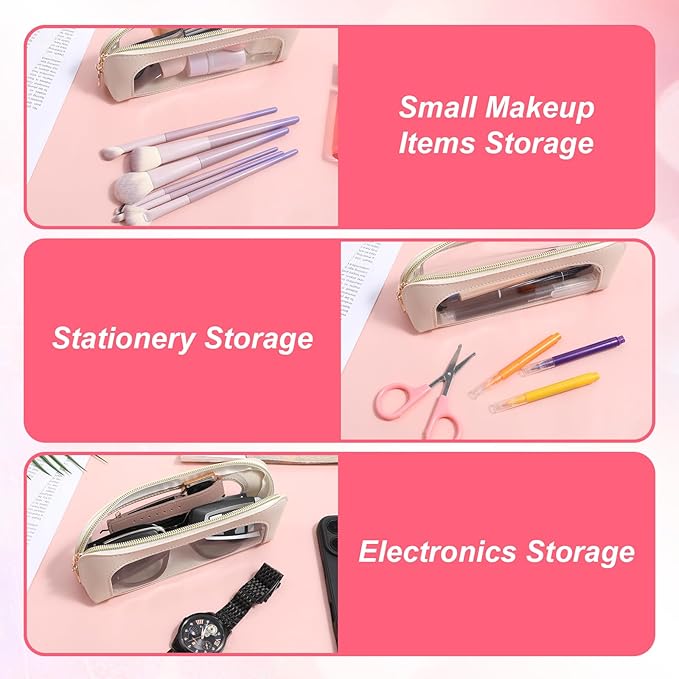 Clear Makeup Bag PU Leather Mini Makeup Pouch Transparent Portable Makeups Brush Case Travel Cosmetic Bag Waterproof Cosmetic Organizer Pouch with Zipper for Women Travel Office Home Makeups Storage