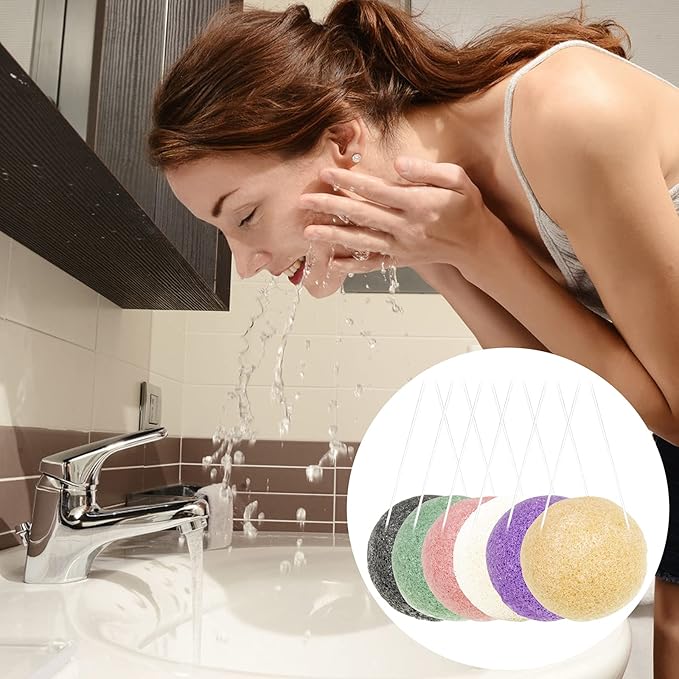 6 Pack Natural Konjac Facial Sponges, findTop 6 Colors Konjac Exfoliating Facial Sponge Set for Gentle Face Cleansing and Exfoliation- Charcoal, Turmeric, French Green, White Pink & Purple