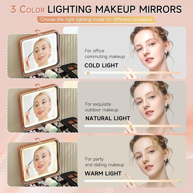 Leeora&Leekoo Makeup Box with Lighted Mirror,Portable Makeup Train Case Organizer (Gold)