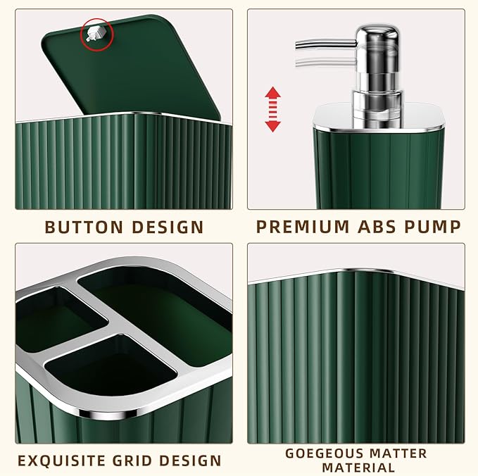Bathroom Set- 25PC Green Bathroom Sets, Bathroom Set with Shower Curtain and Rugs, Dark Green Shower Curtain Set, Bathroom Accessories Set, Bathroom Trash Can