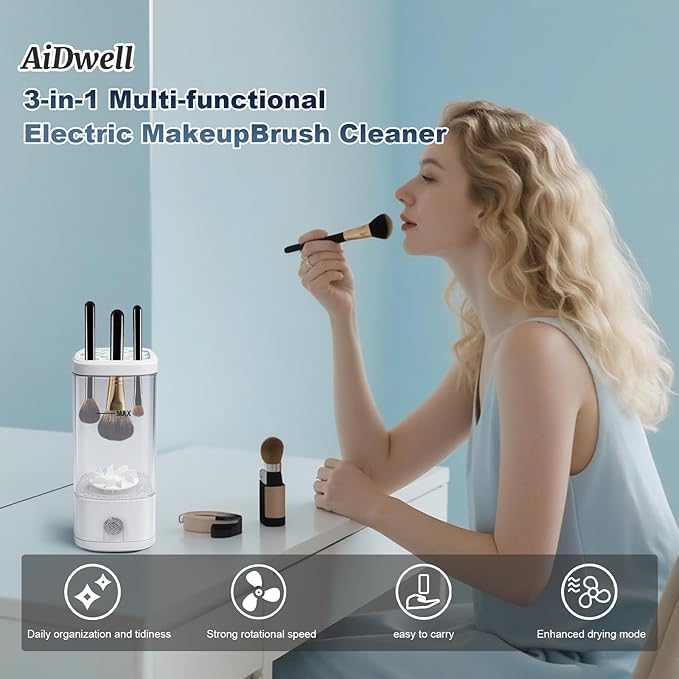 3 IN 1 Electric Makeup Brush Cleaner Machine With Dryer, Holder, Portable Automatic USB Cosmetic Brushes Cleaner Tool Deep Cleaning for All Size Beauty Makeup Brush Set, Sponges, Blush Brush