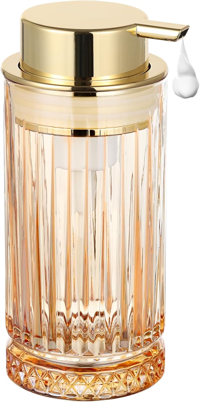 Glass Foam Soap Dispenser, Refillable Faming Dispenser with Gold Pump, Foam Hand Soap Dispenser for Bathroom Kitchen, Home Decor （Foam Type/Gold）