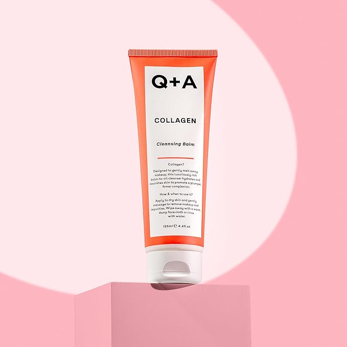 Q+A Collagen Cleansing Balm (125ml), Balm-to-Oil Face Cleanser, Makeup Remover with Squalane and Coconut Oil, Hydrating and Nourishing Face Wash, Promotes Plump and Supple Skin, Vegan Skincare