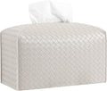 Tissue Box Cover PU Leather Tissue Holder Square Facial Tissue Case Facial Paper Organizer Dispenser for Bathroom, Vanity Countertop, Tabletop, Car, Rectangle, Griege