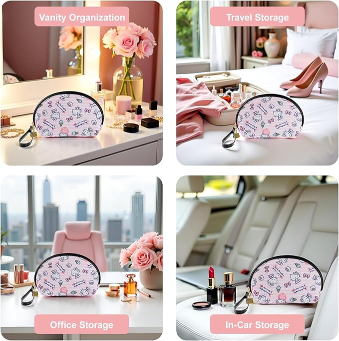 AmBealla 2PCS Cosmetic Bag Portable Storage Bag for Women,Cute Compact Travel Makeup Bag for Keys and Phone,Portable Bag for Girls,Pink