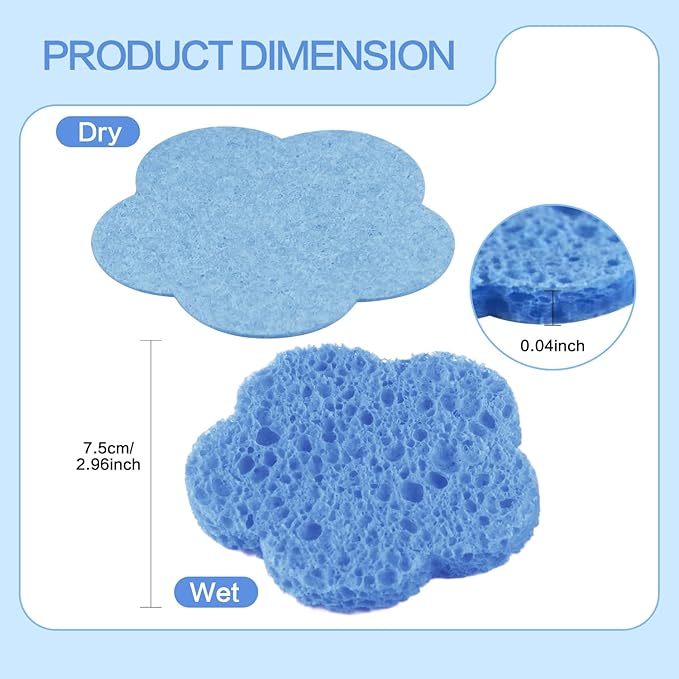 50-Count Facial Sponges, Natural, Blue, Modern Style, Reusable, Exfoliating, Cleansing, Makeup Removal, Travel-Friendly, Gift for Her