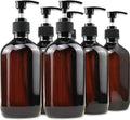 Empty Plastic Bottles with Pump Dispenser and Labels Included, Refillable Travel Containers for Hand sanitizer Shampoo Lotion, etc - No BPA/Parabenf, 500ml/16.9oz (Amber, 6 Pack)