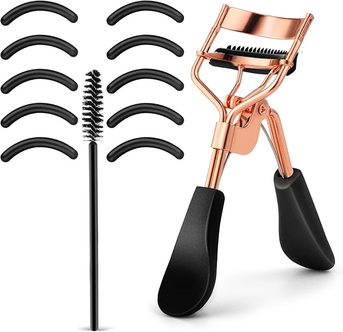 Eyelash Curler Kit Metal Eye Lashes Curler，Professional Makeup Tool with Built-in Comb Eye with 10 Replacement Refill Pads Get Dramatically Curled Eyelashes for Women Girl (Rose Gold)