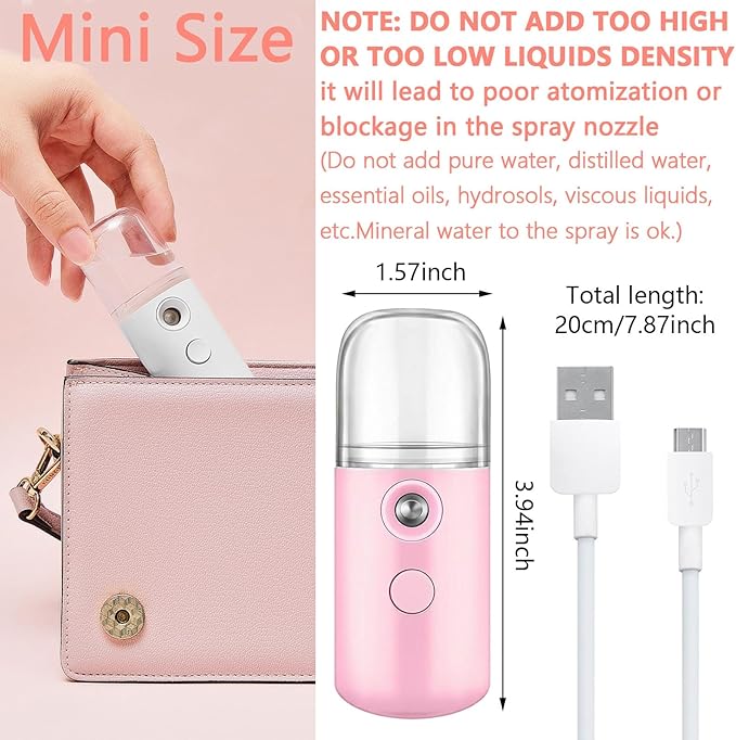 Mudder 4 Pcs Nano Facial Mister Handy Nano Mist Sprayer 30ml Visual Water Tank Portable Face Steamer Mini USB Mister for Lash Extensions, Skin Care, Makeup(White, Light Pink, Blue, Pink)
