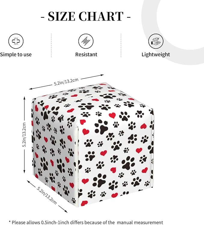 Dog Paw Cat Paw Heart Love Tissue Box Cover Square, Animal Puppy Footprints Tissue Box Holder Waterproof Leather Facial Paper Organizer Dispenser for Bathroom Home Car Nightstand Vanity Desk