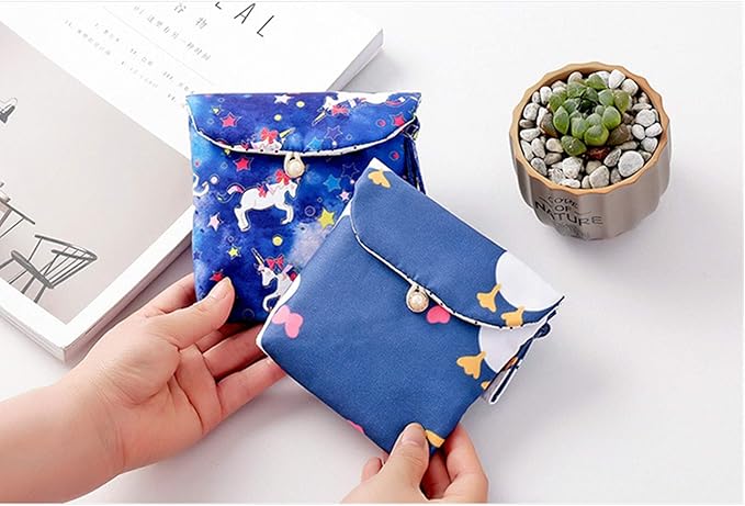 4 Pcs Cute Cotton Sanitary Napkins Bag, Menstrual Cup Pouch, Nursing Pad Holder, 5.1 x 5.1 inch Washable Organizer, Multifunction Purse for Girls Women (B)