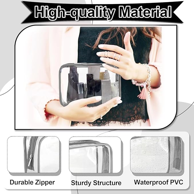 Clear Makeup Bag (4 Packs), Small TSA Approved Toiletry Bags for Traveling Small Size Cosmetic Storage Pouches for Women Organizer with Zipper Gray