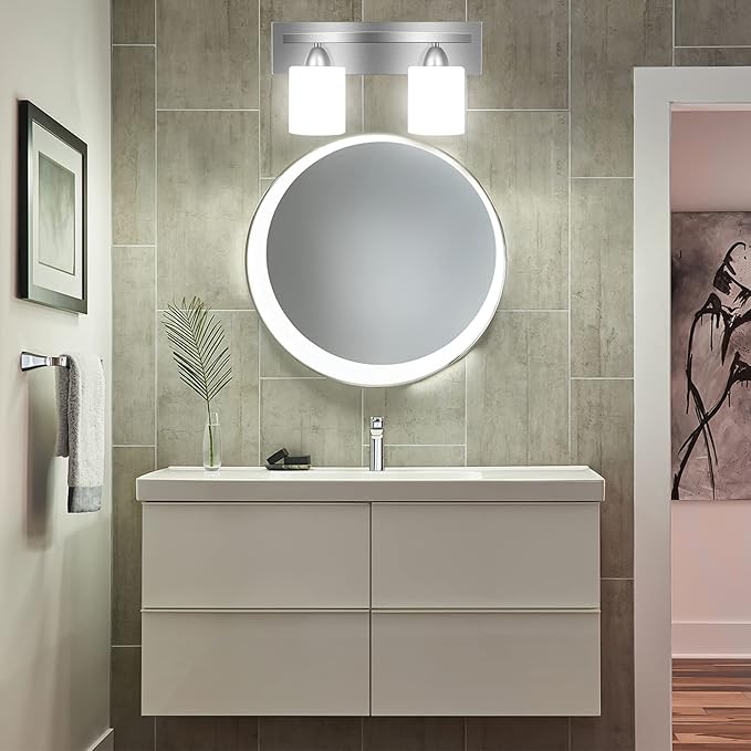 PARTPHONER - Bathroom Vanity Light Fixture - Over Mirror - Modern Glass Shade - Brushed Nickel, E26 Base, 2-Light