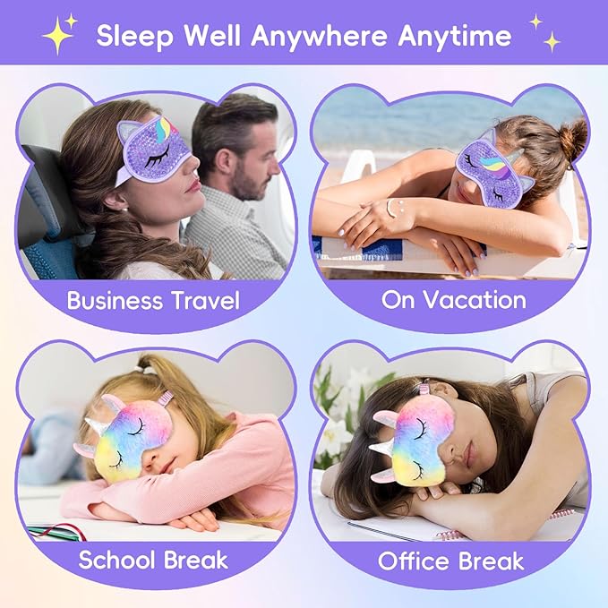 Cooling Eye Mask and Sleep Mask Cover Rainbow Birthday Cute Gifts Teens Women, Cold Warm Compress for Dry Eyes Spa at Home Travel Plush Blindfold Sleeping
