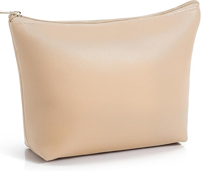 Kigeli PU Leather Makeup Bag for Women Gift Cosmetic Pouch for Purse Waterproof with PU Leather Travel Toiletry Organizer with Zipper for Women Bridesmaid Friend Gift(Flesh)