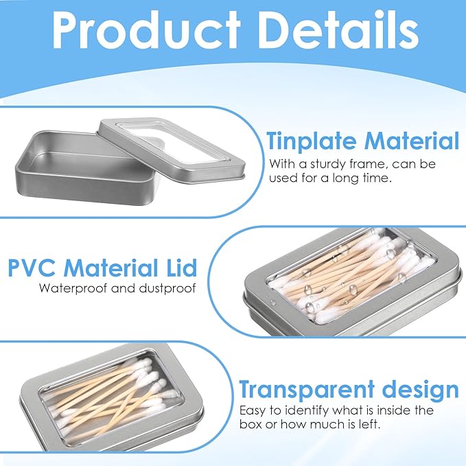 4Pcs Cotton Swab Holder for Travel, Portable Floss Picks Case with Dustproof Lid Refillable Floss Pick Dispenser Travel Flosses Picks Case with Dustproof Lid for Cotton Swabs Hair Ties (Silver)