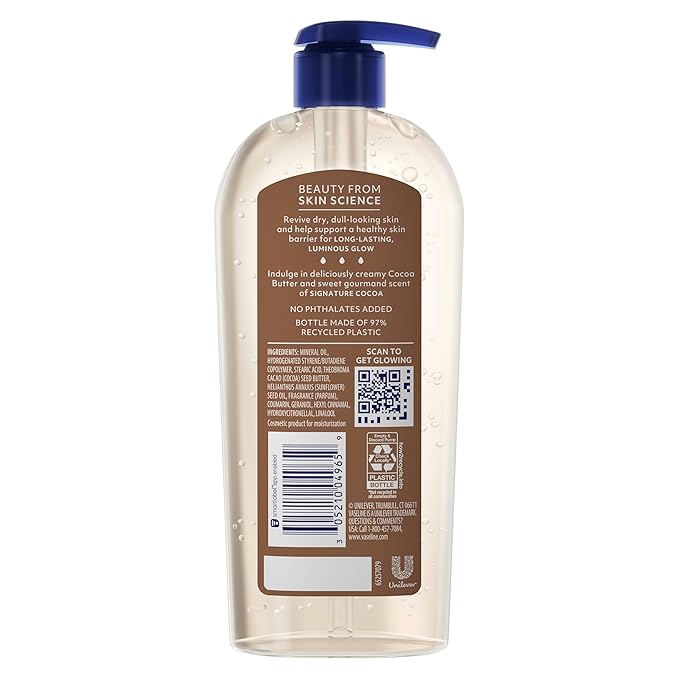 Vaseline Intensive Care Cocoa Radiant Body Gel Oil with 100% Pure Cocoa Butter, 12 oz