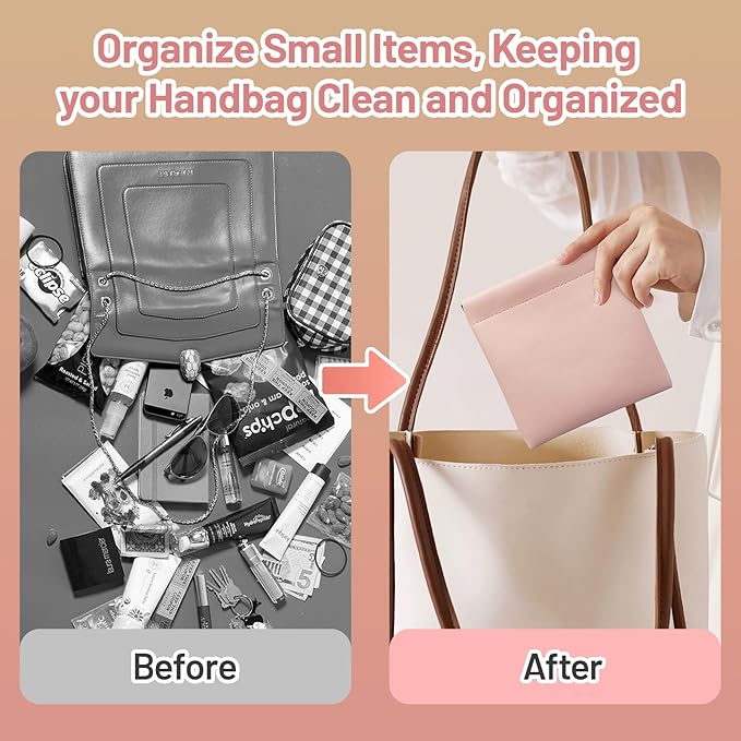6 Pack 2 Sizes Small Makeup Bag for Purse, Snap Closure Pouches for Purse, PU Leather Coin Purse for Women, Lightweight Organizer for Cosmetics Toiletries Electronics, Daily Commute & Travel