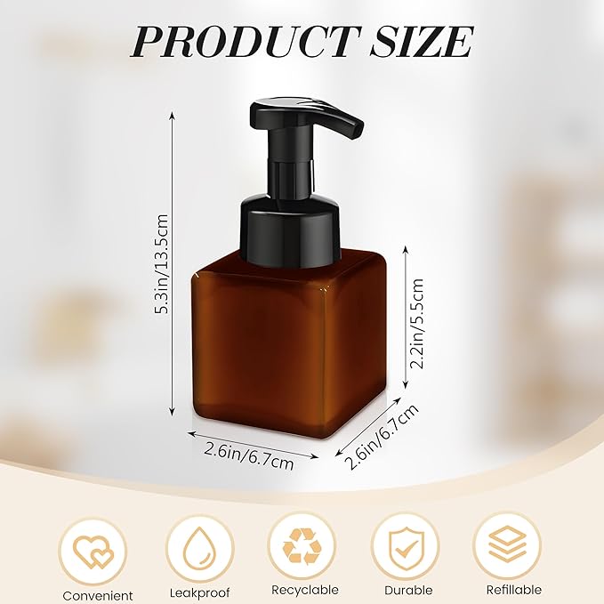 8.5 oz Foaming Soap Dispenser Plastic Foaming Pump Bottle, Refillable Dispenser with Plastic Pump, Empty Hand Bottles for Liquid Soap, Shampoo, Bathroom,Hotel,Restaurant (60, Brown)