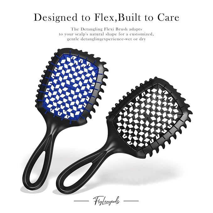 Detangler Brush – 2 Pack Vented Hair Brush for Wet/Dry Hair – Easy, Pain-Free Detangler Brush Reduces Knots & Breakage – For Curly, Straight, Thick or Fine Hair – Women, Men & Kids (Black+Blue)
