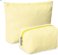 2 Pcs Makeup Bag Set Cute Cosmetic Pouch for Women Seersucker Travel Toiletry Bag Preppy Small Makeup Purse Pouch Aesthetic Skincare Brushes Storage Organizer for Valentine Women(Yellow)