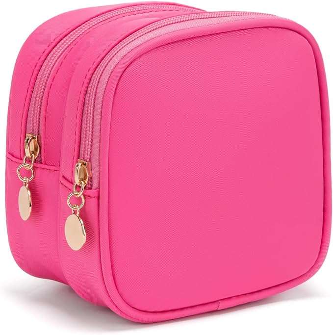 Small Makeup Pouch, Double Zipper Cosmetic Bag, Travel Makeup Bag, Cute Makeup Bag for Purse, Mini Toiletry Bag (Bubblegum)