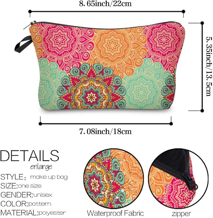 Deanfun Cosmetic Bag for Women, Mandala Flowers Waterproof Makeup Bags Roomy Toiletry Pouch Travel Accessories Gifts (51560)