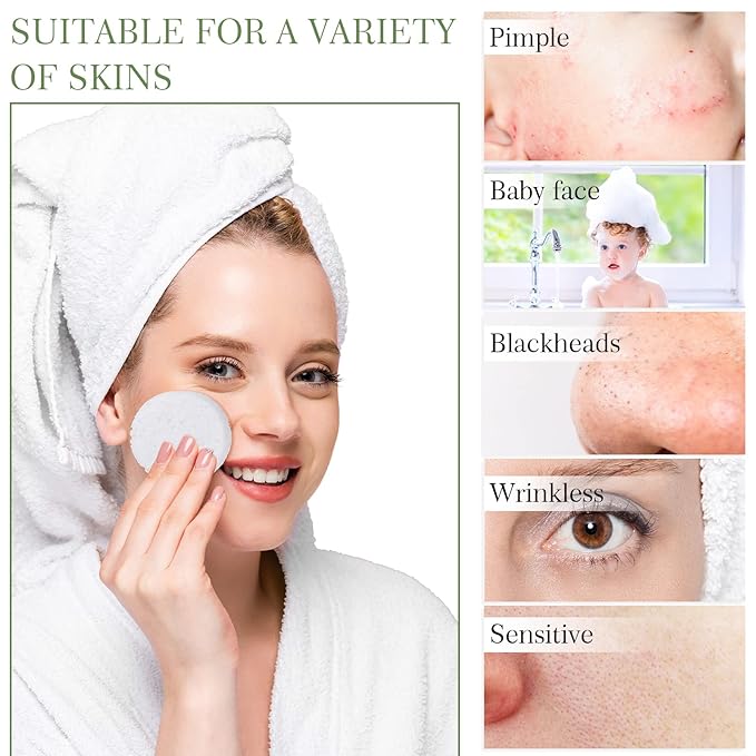 Sieral 120pcs Compressed Facial Sponges Disposable Natural Face Sponges Round Soft Pads with Container for Washing Face Cleansing Exfoliating Esthetician Makeup Removal Travel(White)