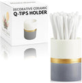 Qtip Holder - White/Navy with Gold Stripe - Q Tip Holder for Bathroom, Bathroom Vanity Decor, Floss Pick Holder, Cotton Swab Holder, Bathroom Sink Decor, Flosser Holder, Cute Bathroom Decor