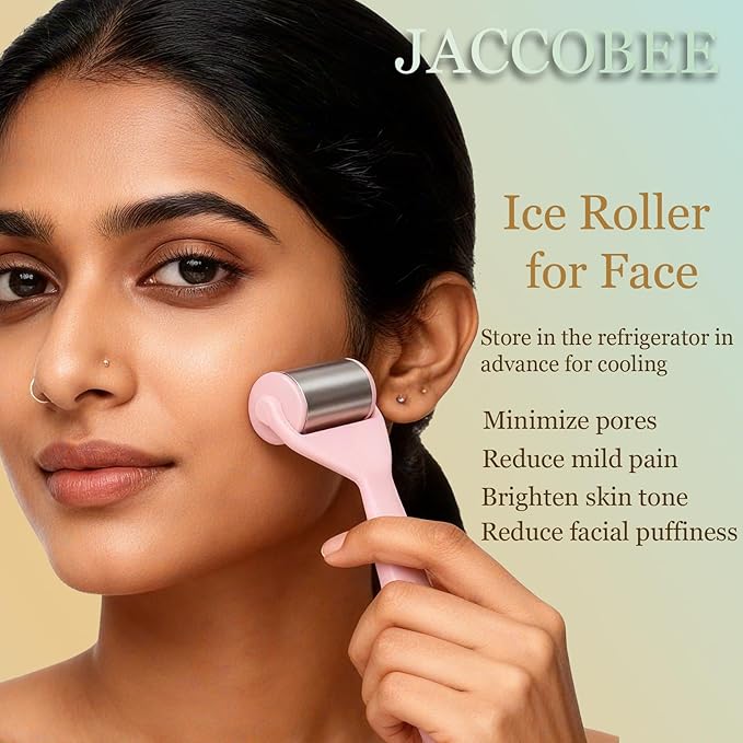 Ice Roller for Face&Eyes with Gua Sha Facial Tool, 3-Pcs Stainless Steel Facial Massage Tool Sets for Face Jawline Shaper, Double Chin Reducer, Puffiness Reducing, Lymphatic Drainage