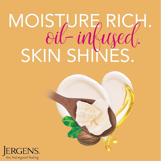 Jergens Shea Butter Hand and Body Lotion, Deep Conditioning Moisturizer, 3X More Radiant Skin, with Pure Shea Butter, Dermatologist Tested, 16.8 Oz (Pack of 2)