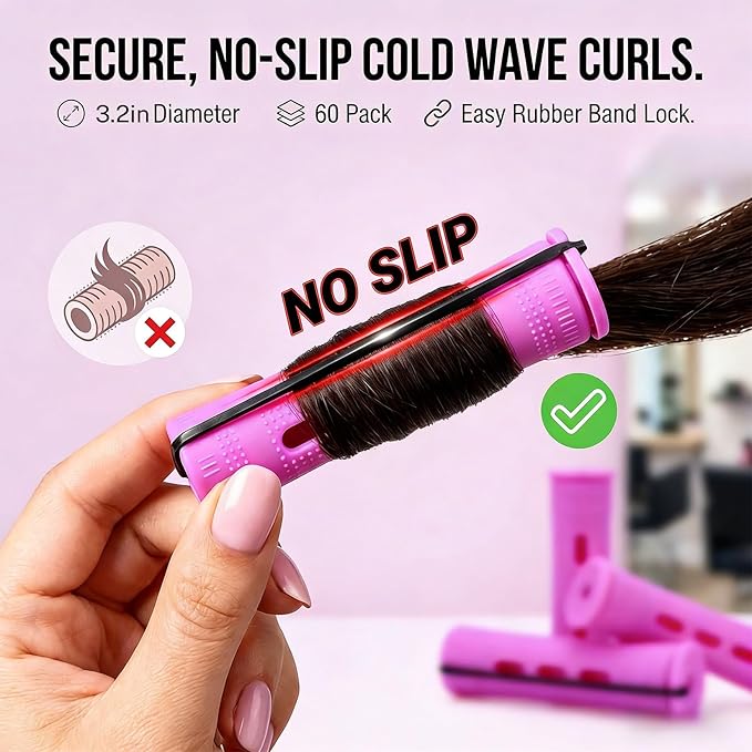 60 Pcs Perm Rods for Long Hair, Cold Wave Perm Rods Set for Women's Long & Short Plastic Curling Rollers for Hair Curling and DIY Hairdressing Styling Tool（0.75 x 3.22 inches）