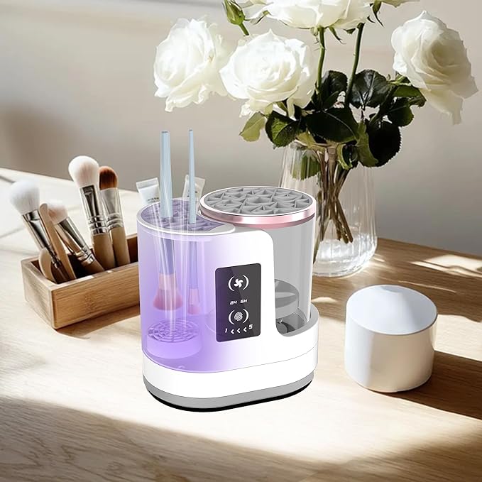3 IN 1 Electric Makeup Brush Cleaner Machine With Timer Makeup Brush Dryer，Portable USB Automatic Cosmetic Brushes Cleaner Tool for All Size Beauty Makeup Brush Set,Contour,Blush Brush,Eyeshadow