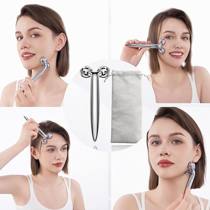 Metal Facial Roller Massager, 3D Cooling Face Massage Tool for Reduce Puffiness, Remove Eye Wrinkles, Face Lifting, Increase Firmness, Anti-Aging, Skin Tightening