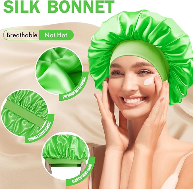 Satin Silk Bonnet for Sleeping, Double Layer Silk Sleep Cap for Men & Women, Soft Satin Lined Bonnet for Curly Hair