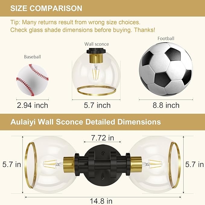 Modern Bathroom Light Fixtures,2-Light Vanity Lights Set of 2, Hardwired Sconces Wall Decor Set of 2, Modern Bathroom Wall sconces for Vanity Mirror Living Room Hallway