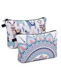 WANDF Cosmetic Bag for Women Makeup bag Organizer Mini Makeup Pouch for Purse Water Resistant Girls Gift(2pcs Alpacas+Geometric)