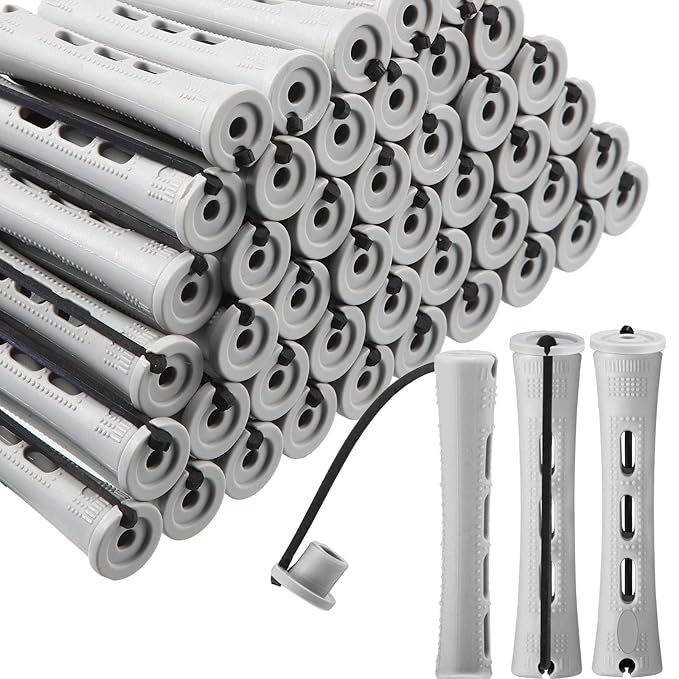 WILLBOND 60 Pcs Short Perm Rods Natural Hair Perm Rods with Elastic Rubber Band Non Slip Plastic Perming Cold Wave Kit for Women Hairdressing Styling Tool(0.59 Inch,Gray)