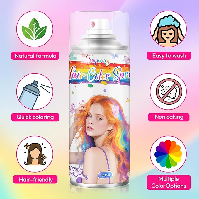 Red Temporary Hair Color Spray for Women- Washable Root Touch Up Hair Dye, Non-Sticky Hair Wax for Christmas,Parties (120ML, Red)