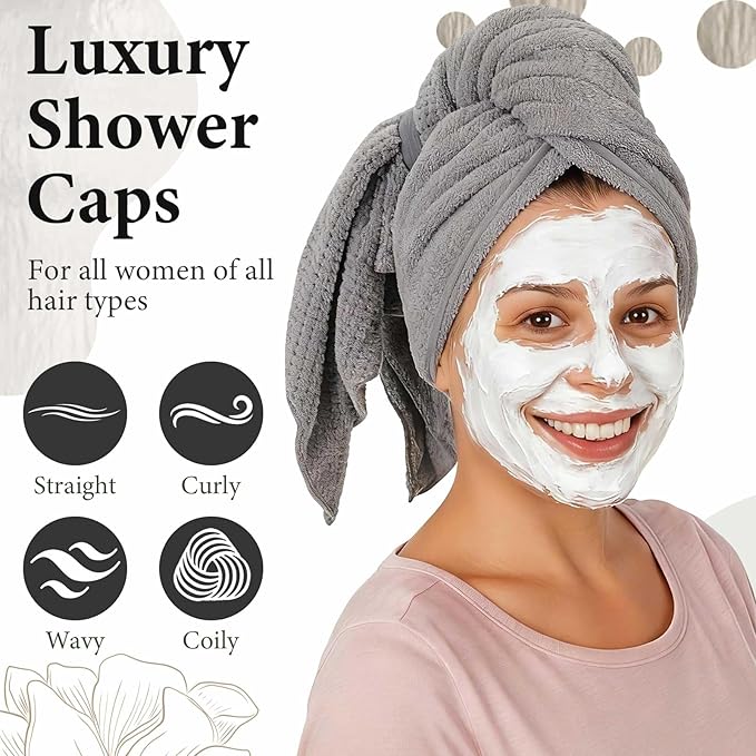 4 Pcs Microfiber Drying Hair Wrap Towels Reusable Waterproof Shower Cap with Elastic Band Adjustable Silk Hair Bonnet for Sleeping with Scrunchie for Women Christmas Favor Gifts(Black)