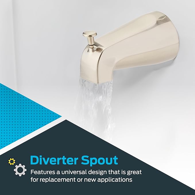 EZ-FLO 5 Inch Zinc Bath Tub Diverter Spout, 1/2 Inch IPS Pipe, Brushed Nickel, 15080