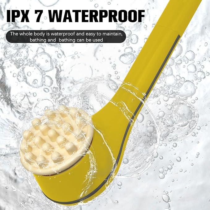 Generic Electric Body Brush Set for Showering,Exfoliating Bath Brush Long Handle for Shower Lotion Applicator for Back Silicone Body Scrubber with 6 Shower Brush Heads for Women Men Gifts (Yellow)