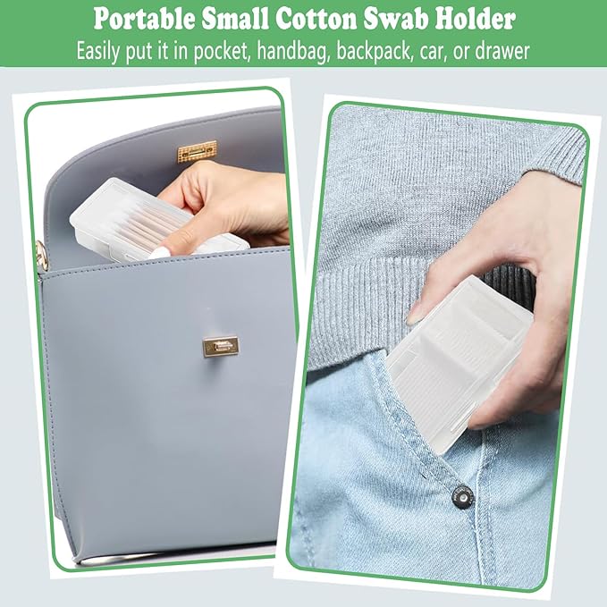 Cotton Swab Holder for Travel, 2 Pcs Portable Small Dental Floss Holder Clear Plastic Cotton Pad Holder, Travel Floss Picks Case Storage Containers with Dustproof Lid