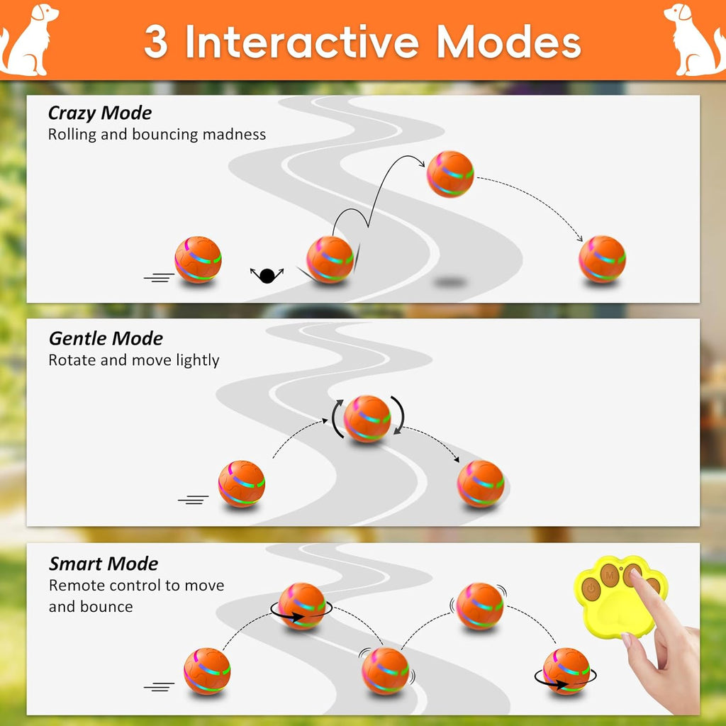 Smart Interactive Dog Ball, Interactive Dog Toys with Remote Control, Automatic Moving Pet Ball for Medium and Large Dogs, TPU Material, Rechargeable Vibrating Bouncing Pet Toy