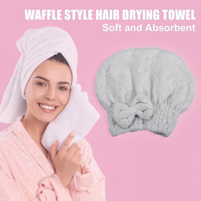 VOCOSTE Diamond Shape Hair Drying Towel Dry Cap, Quick Drying, Lightweight Strong Absorbent, for After Bath Drying Hair, Gray