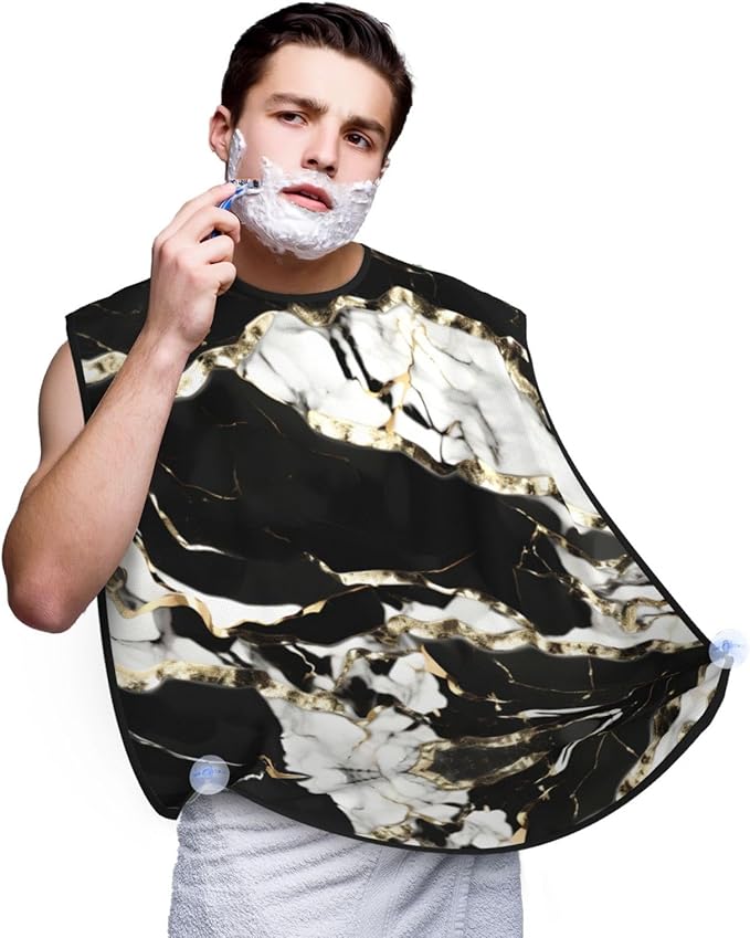 Black And White Marble Texture Print Beard Bib Shaving Apron, Beard Hair Trimming Cape Gift For Dad