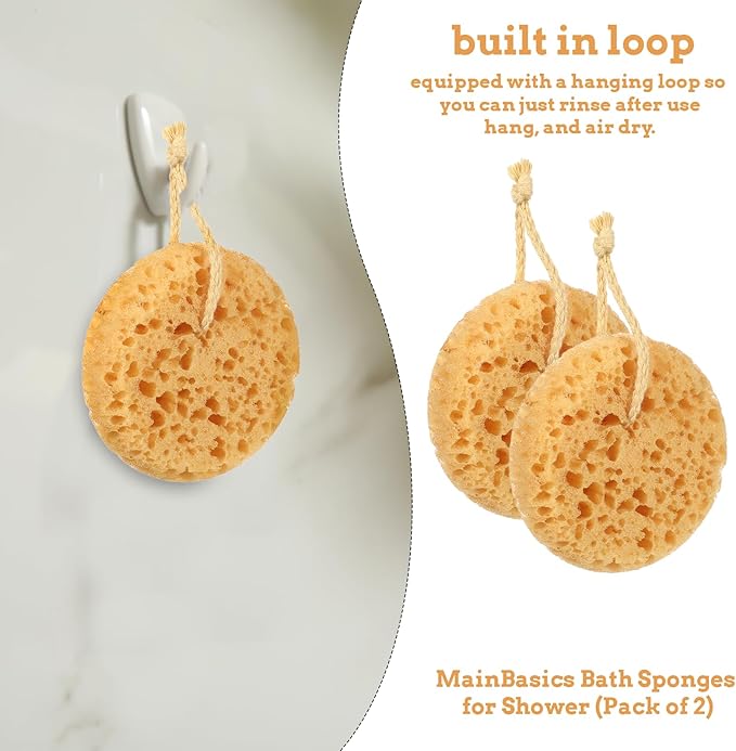 Bath Sponges for Shower, 2 Pcs Round Shower Sponge Soft Loofah Exfoliating Sponge Body Scrubber for Women Men Home Bathroom Face Body Washing Bathing Deep Cleansing