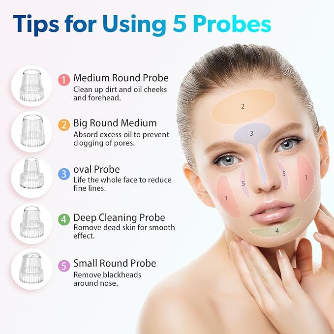 Blackhead Remover Pore Vacuum Upgraded Facial Pore Cleaner Electric Comedone Whitehead Extractor Tool-5 Suction Power,5 Probes,USB Rechargeable Blackhead Vacuum Kit for Women & Men